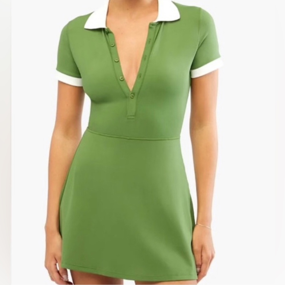 WeWoreWhat Olive Green Mini Dress with White Trim